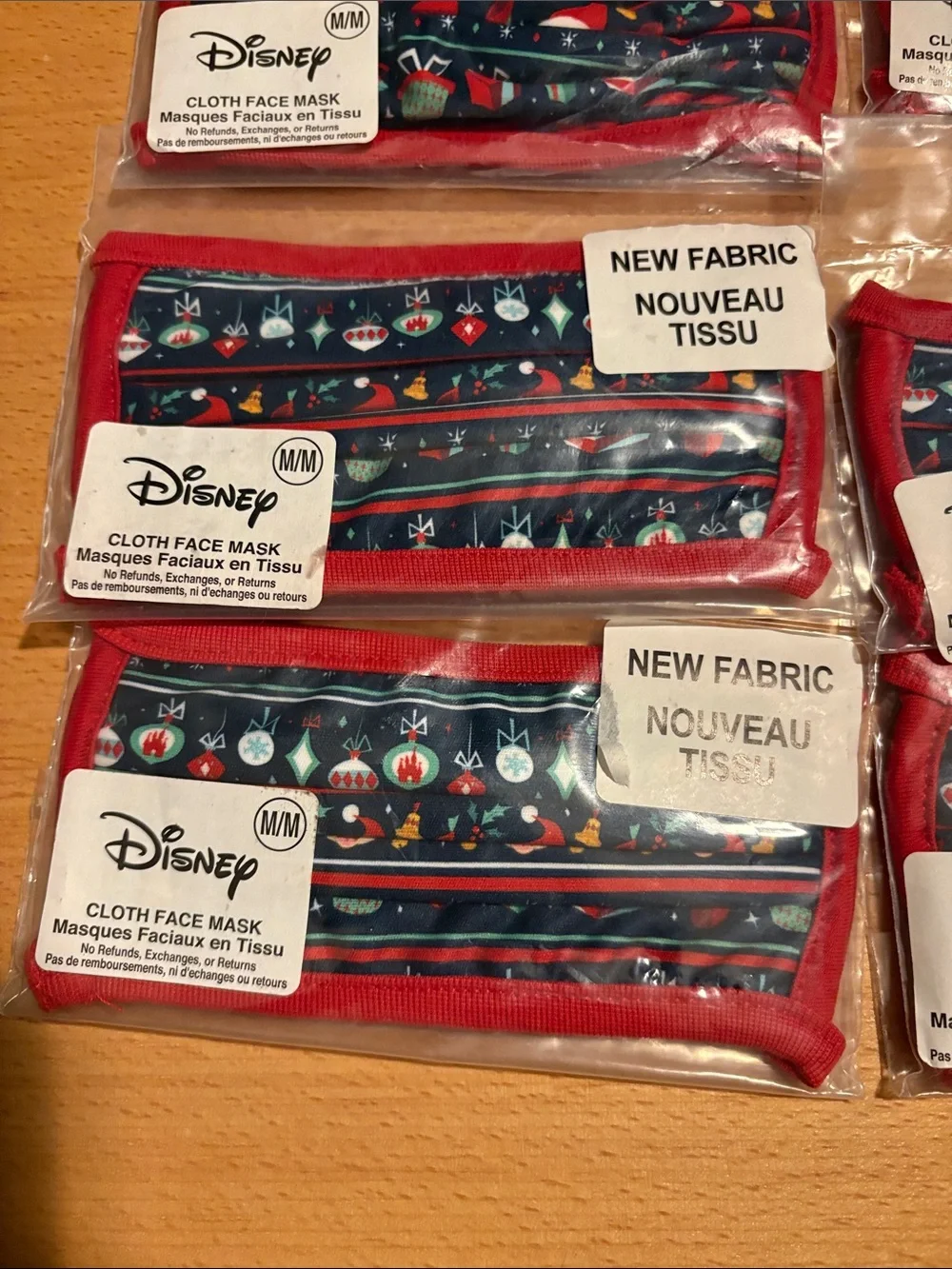 7 Disney Navy Blue Face Masks with Red Trim and Teal Accents (Set) UNISEX